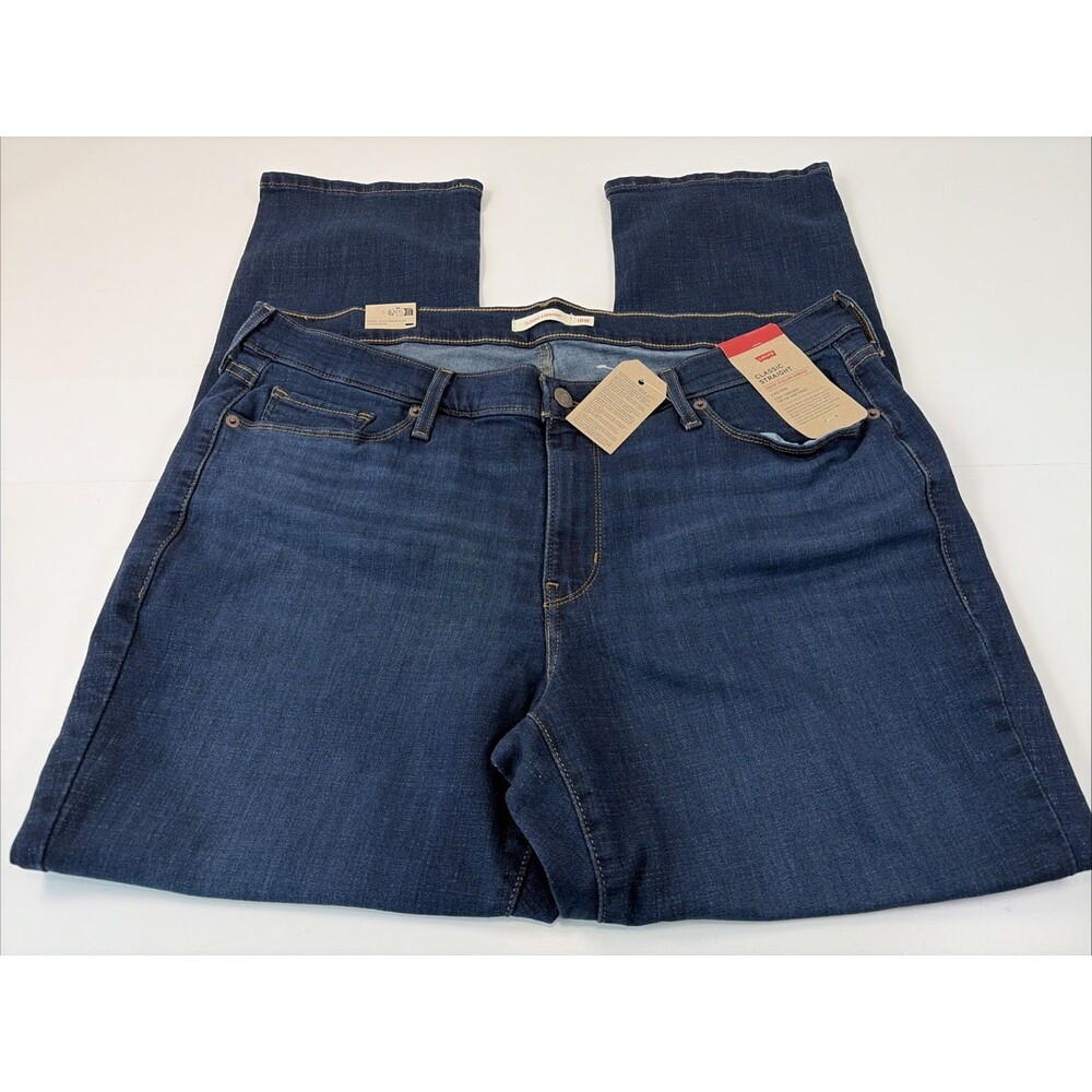 Levi's Classic Straight Leg Mid Rise Dark Wash Stretch Denim Jeans Size 18W
